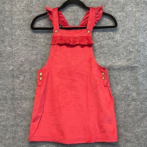 TAHARI Dress Girls Size 8 Pink Velvet Ruffled Lined Square Neck Overall Jumper - Picture 1 of 14